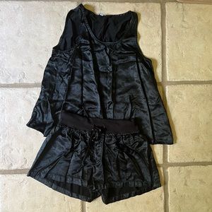 PJ Harlow 2 Pajama Set Satin Open Back Top and Boxer Shorts - XS